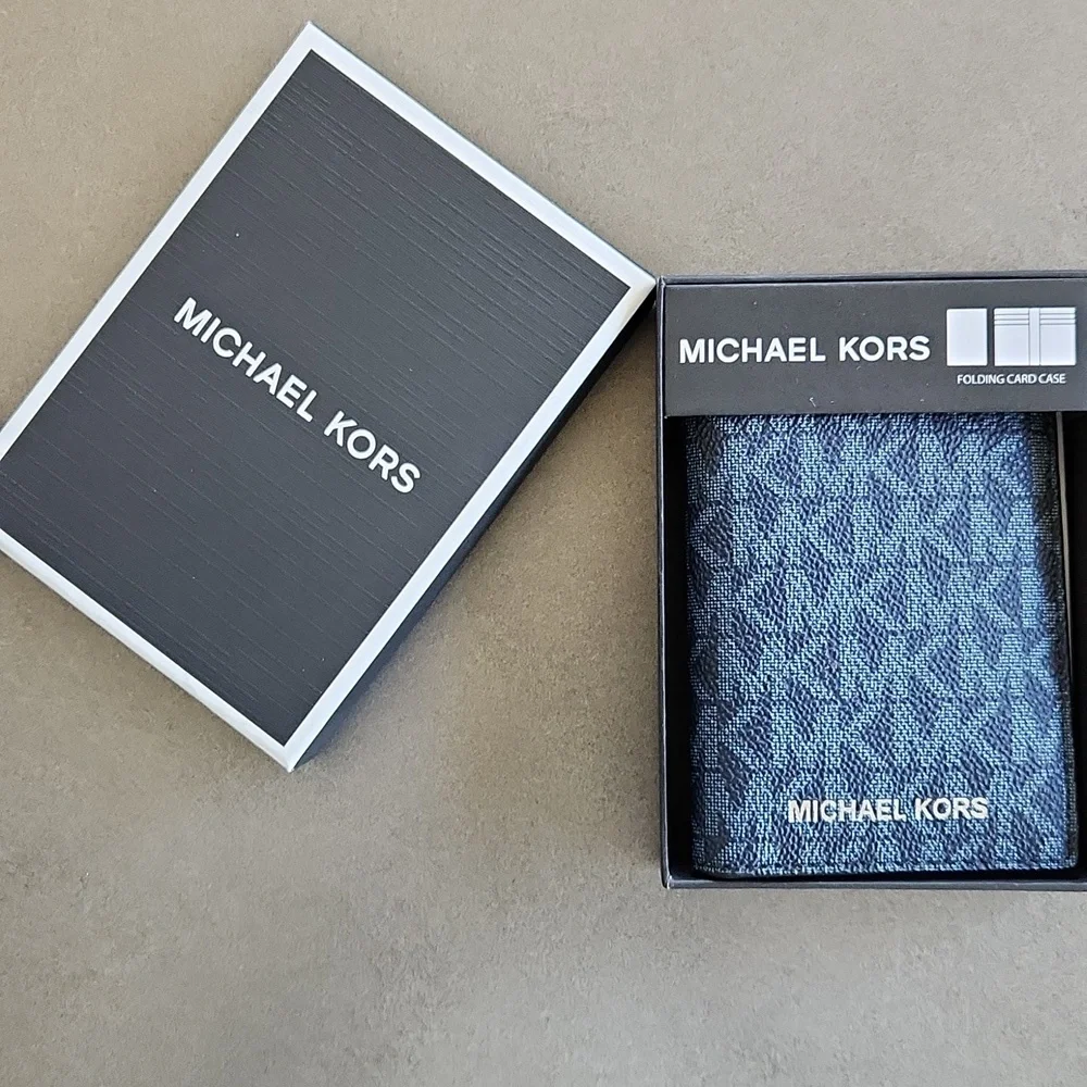 Michael Kors Blue Mason Mens Logo Bi-Fold Card Case New $68
